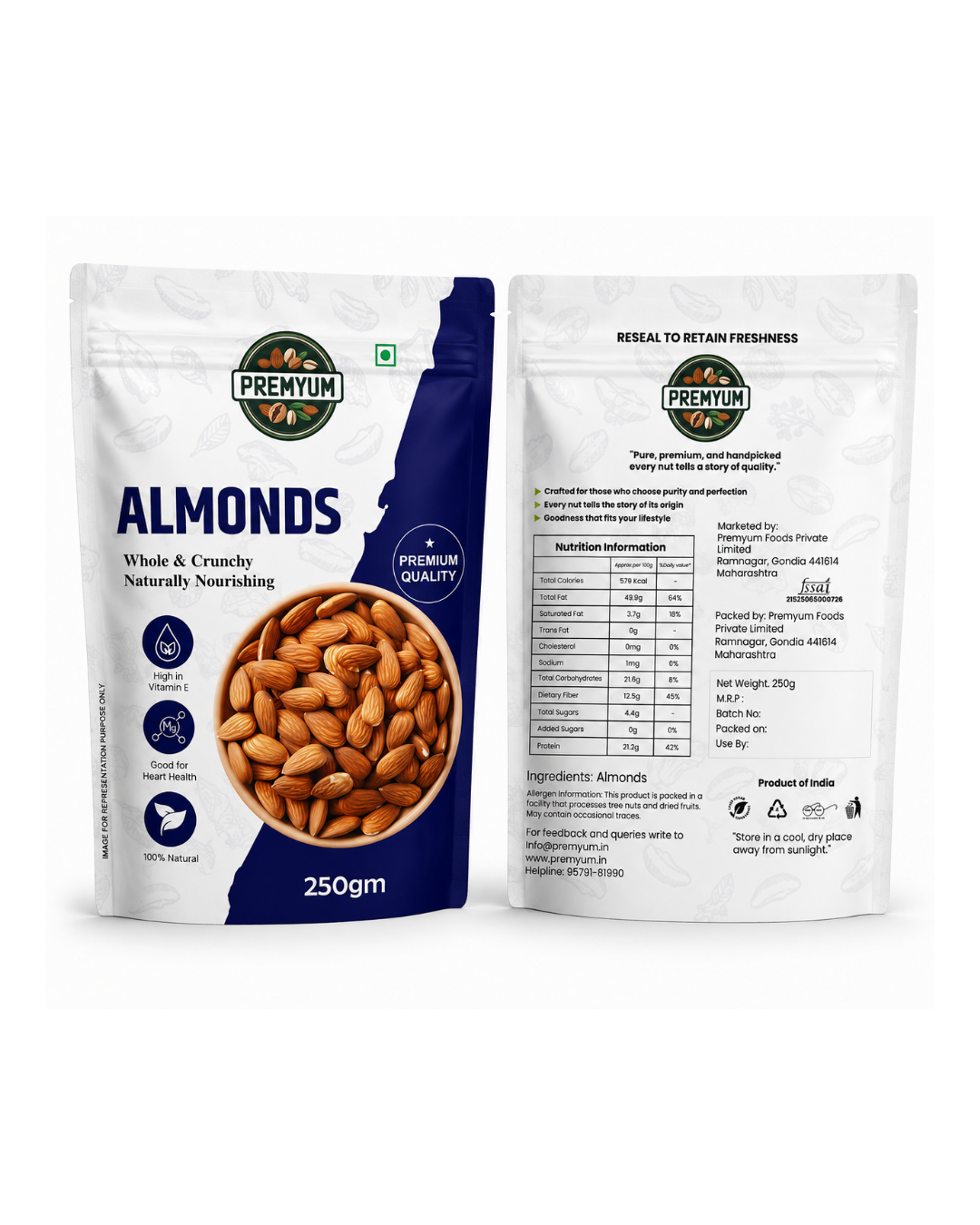 Premyum Almonds 250g | Whole & Crunchy