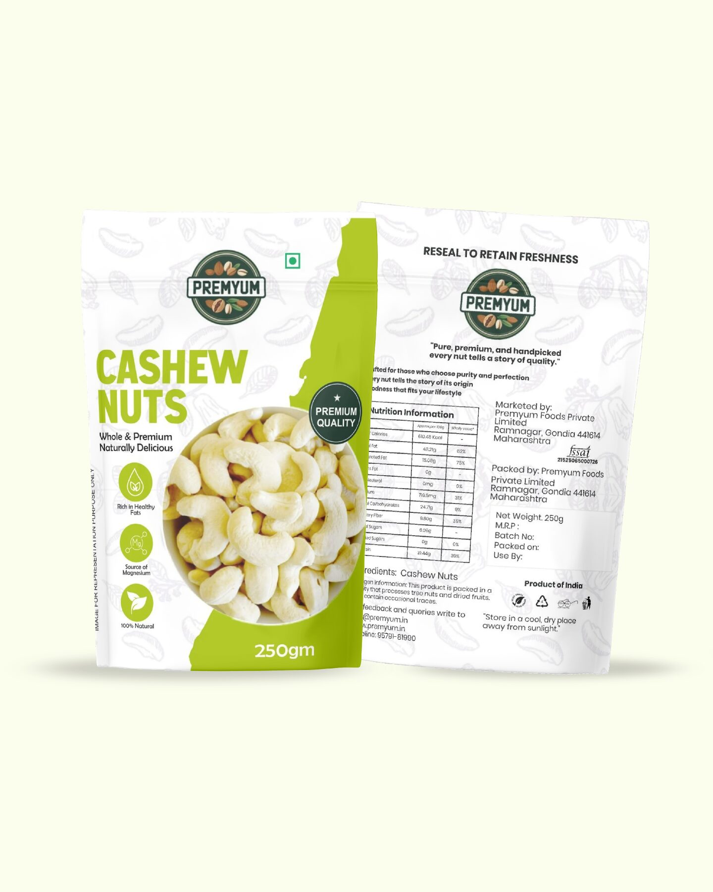 Premyum Cashew Nuts 250g | Whole, Natural & Premium
