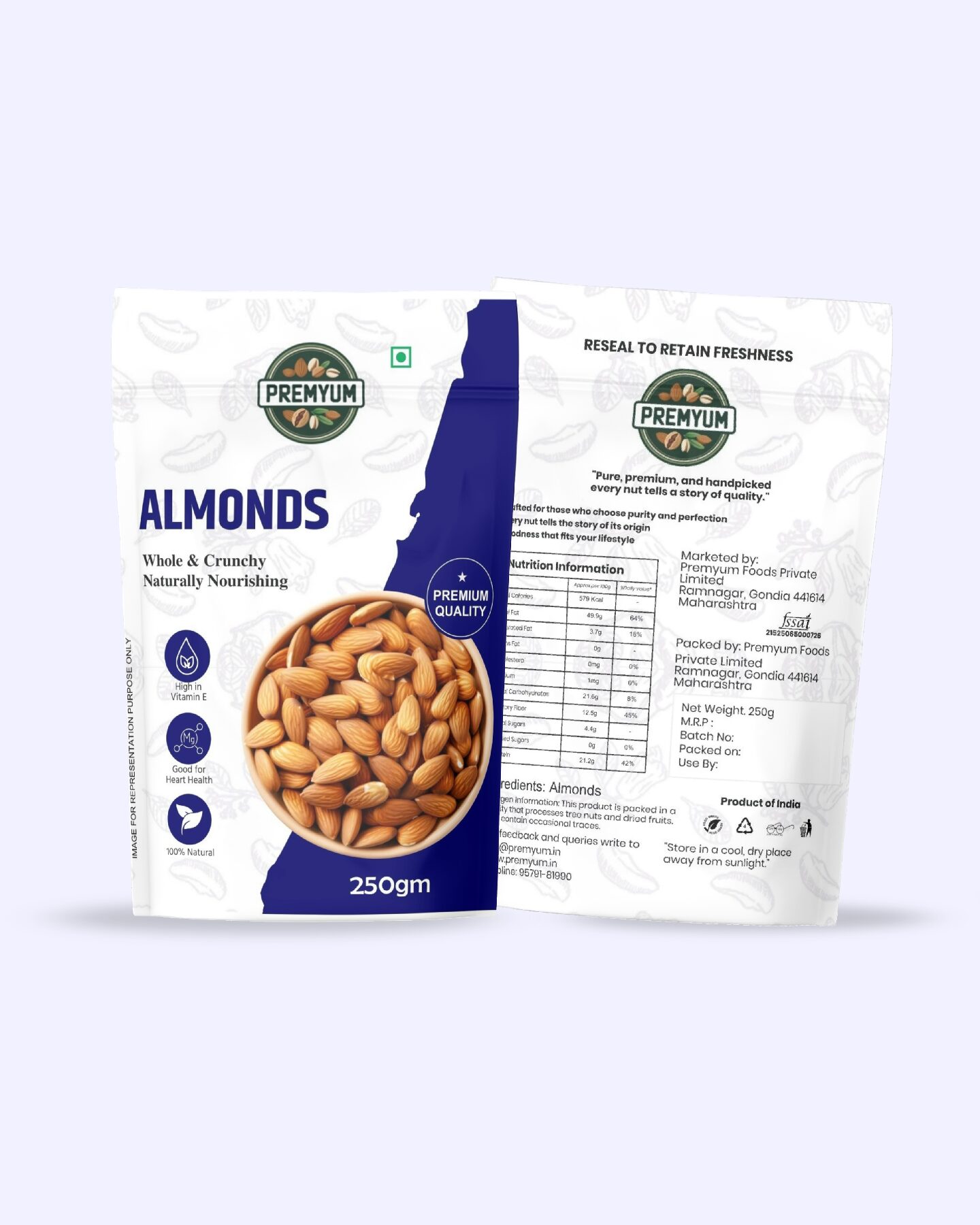 Premyum Almonds 250g | Whole & Crunchy