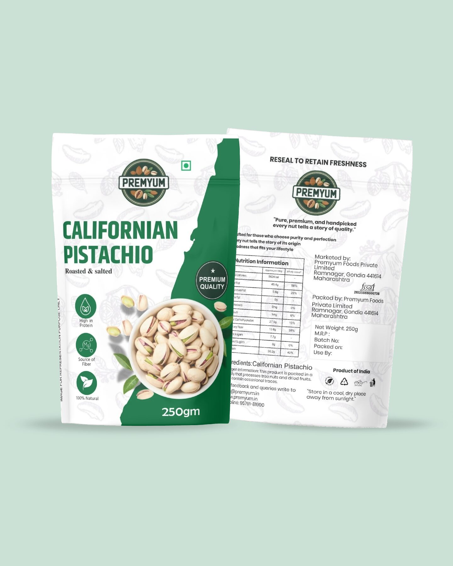 Premyum Pistachio 250g | Californian Roasted & Salted