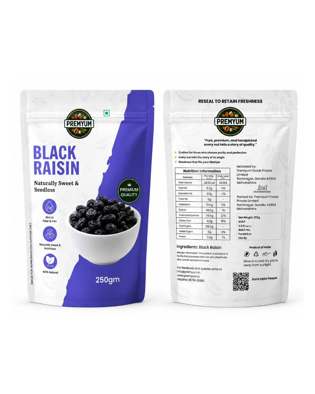 Premyum Black Raisin 250g | Naturally Sweet & Seedless