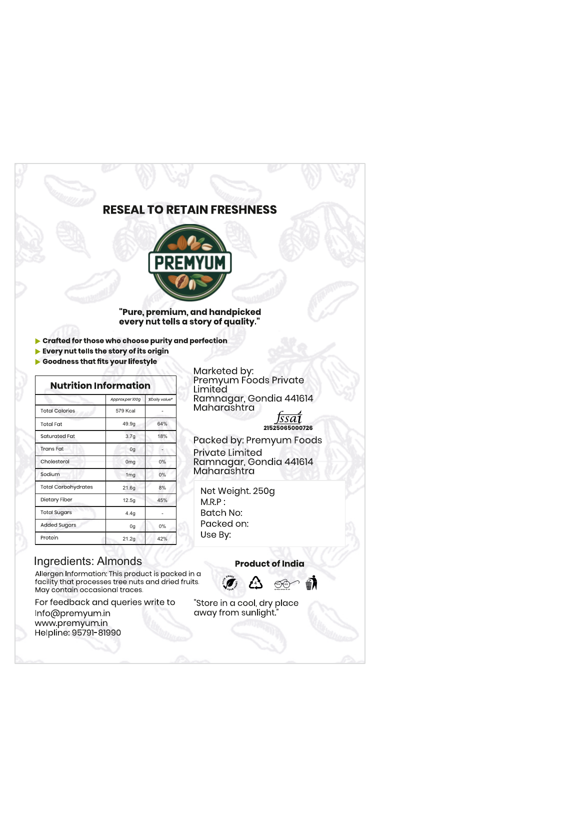 Premyum Almonds 250g | Whole & Crunchy - Image 4