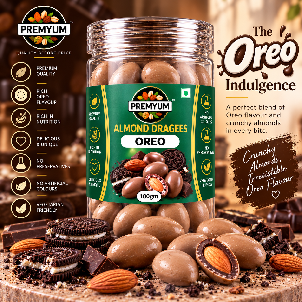 Premyum Almond Dragees – Oreo | 100g - Image 2