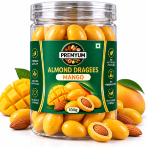 Premyum Almond Dragees – Mango | 100g